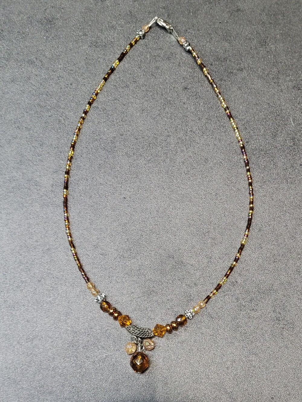 Handmade 18" Iridescent Amber Bead  Wire Choker Boho Style Necklace